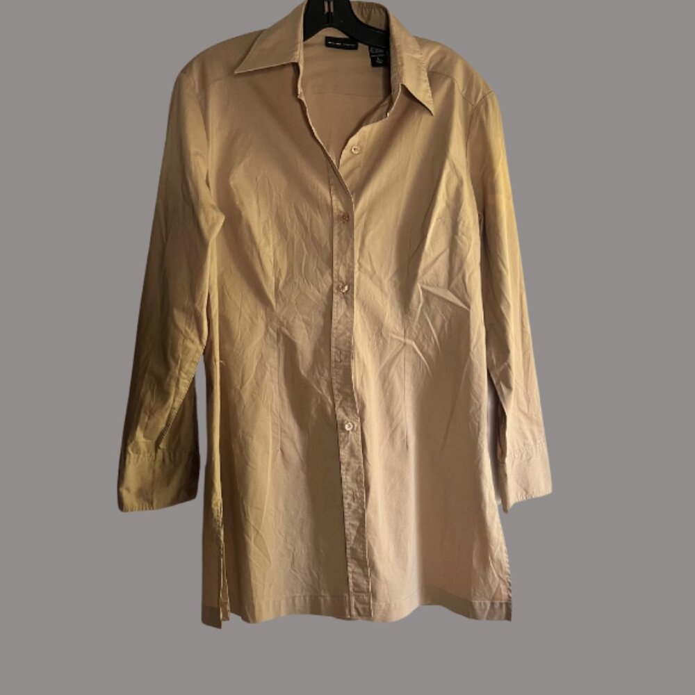 New York & Co Khaki Midi Shirt Dress w/ Side Slits